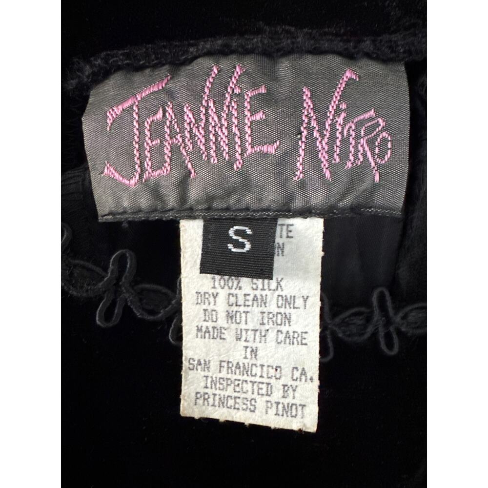 Late 80s Jeannie Nitro Gothic black velvet silk floral embroidered corset gown s - Picture 15 of 16